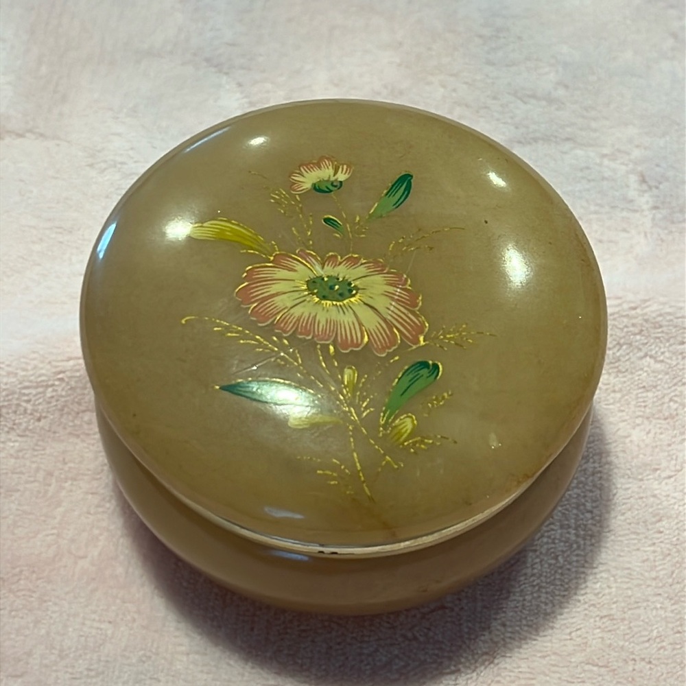 Vintage Flori Hinged Genuine Alabaster Floral Trinket Jewelry Box Made in ITALY